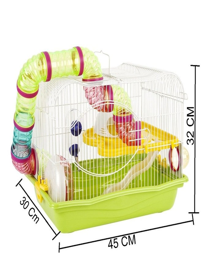 سايج سكوير بيت لعب/قفص للهامستر/القزم/الجرذ/الفأر - مع أرضية إضافية، وعجلة تمرين، وزجاجة ماء، ومخبأ، وصينية طعام - Image 2